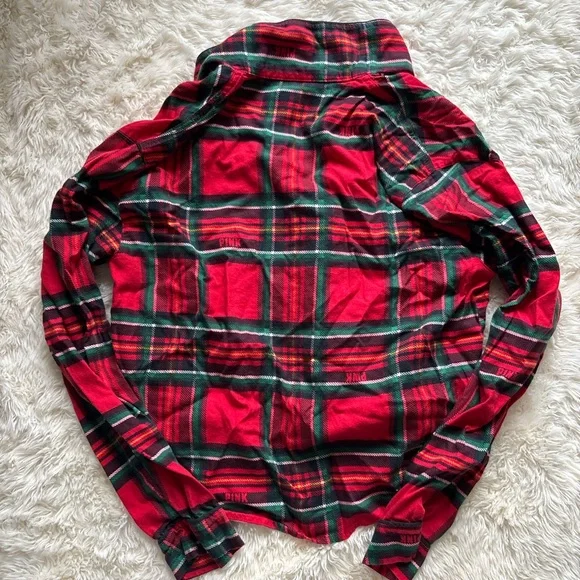 PINK Victoria's Secret Red Plaid Button Down Pajama Top - Picture 6 of 6